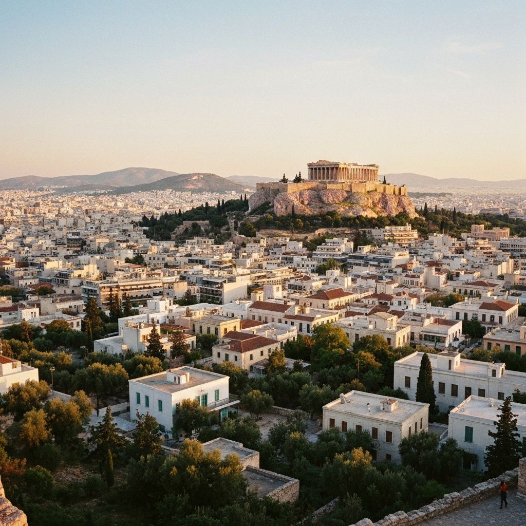 Aerial view of Athens, Greece with the Acropolis